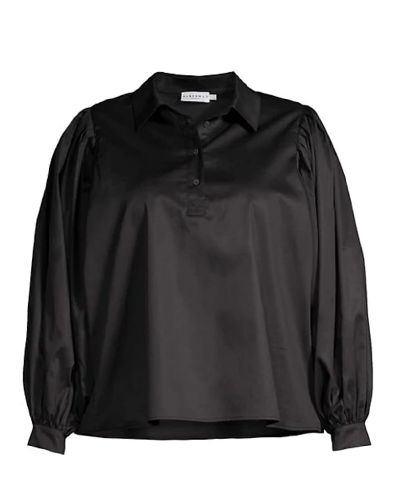 Front of a size 1X Lois Popover Shirt in Black by HARSHMAN. | dia_product_style_image_id:314266